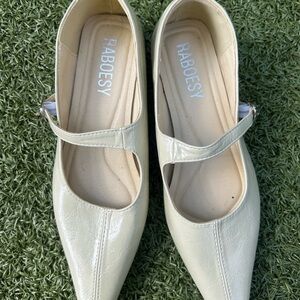 Raboesy Women's Cream Mary Jane Flats
